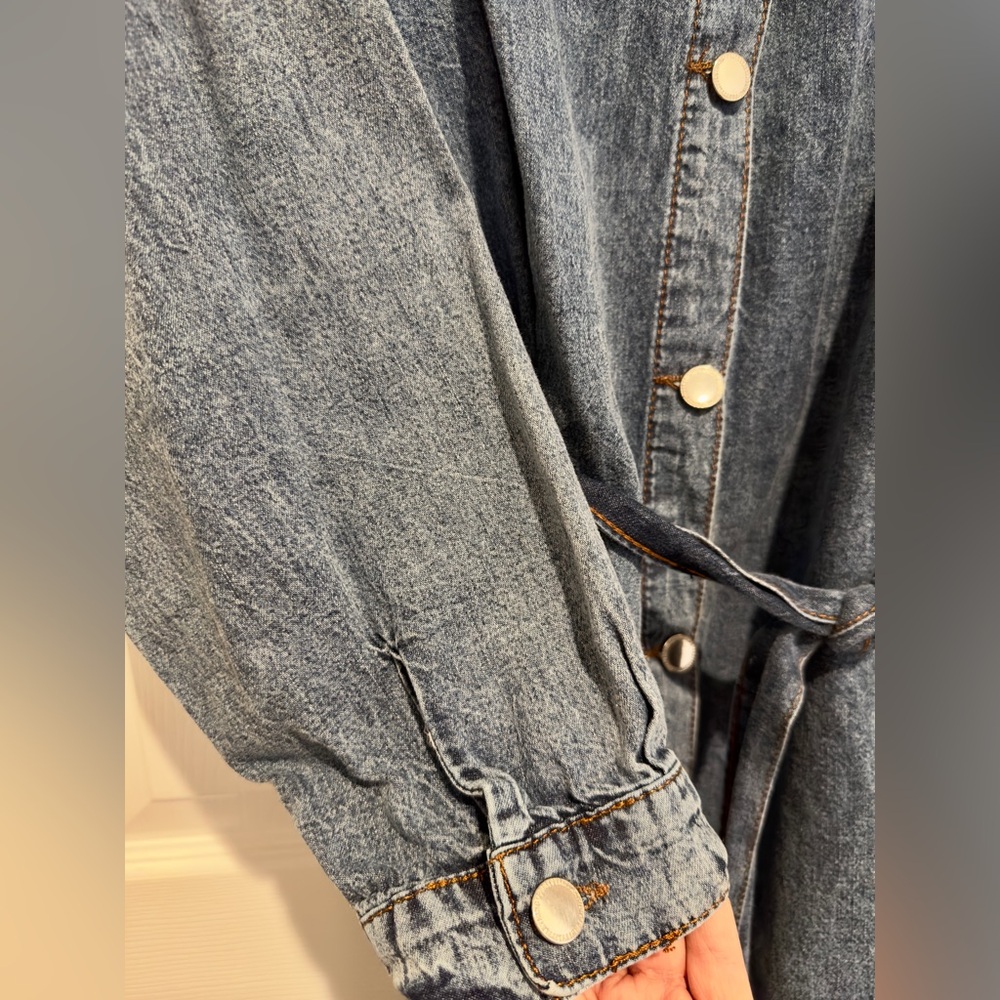 PrettyLittleThing Denim Shirt Dress Belted Button Front Blue Mini Dress Size 16 - Picture 5 of 8